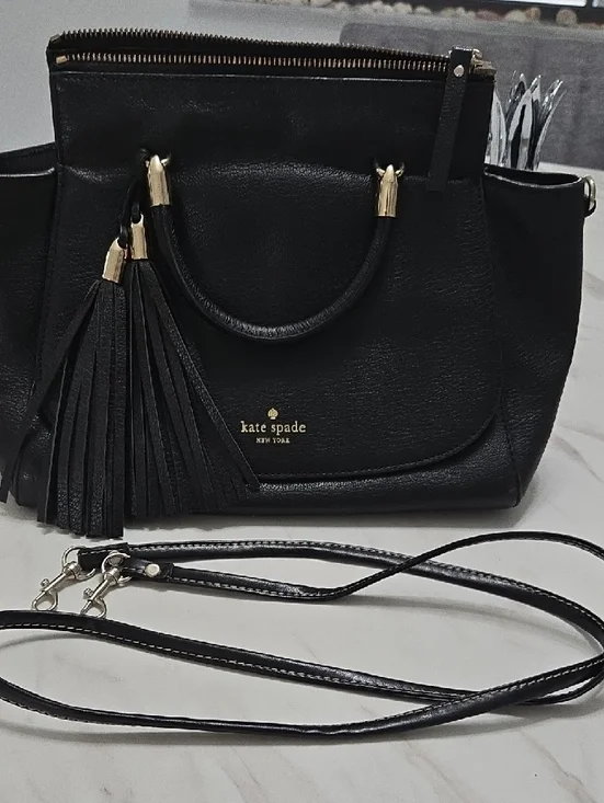 kate spade Black Leather Satchel with Gold Hardware and Tassel - Picture 5 of 10